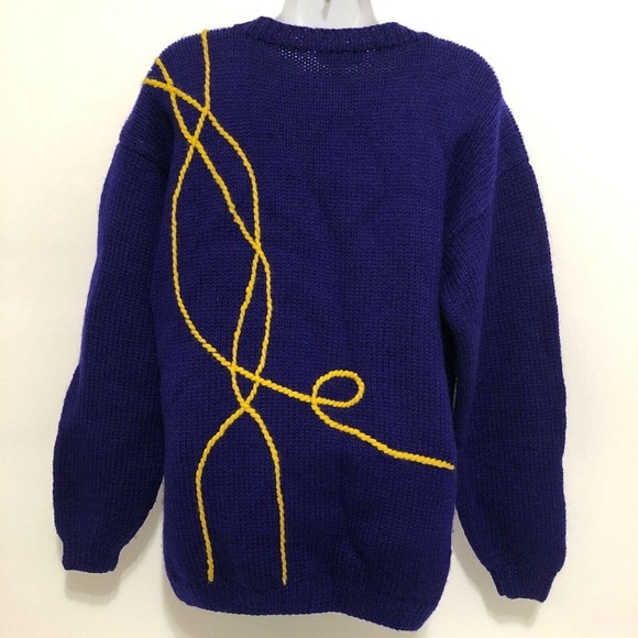 Nordstrom Individualist Sportswear Blue Wool Knit Sweater Tassel Vintage 80s M - Picture 2 of 12